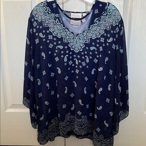 Belle by Kim Gravel Navy Blue Paisley Women's Top